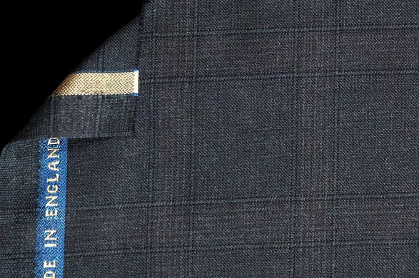 Dormeuil Fabric Navy Check 80% Wool 8% Silk 6% Lama Pacos 6% Cashmere (Ref-182307)