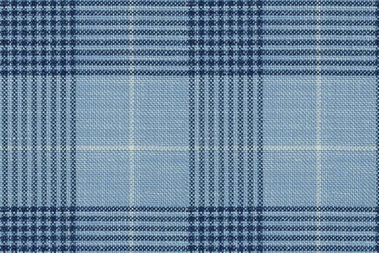 Dormeuil Fabric Blue Check 83% Wool 17% Linen (Ref-417467)