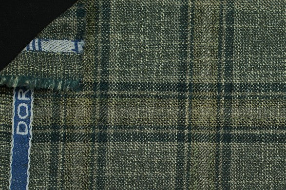 Dormeuil Fabric Green Check 69% Wool 28% Bamboo 3% Linen (Ref-779418)