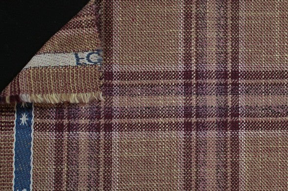 Dormeuil Fabric Burgundy Check 69% Wool 28% Bamboo 3% Linen (Ref-779419)