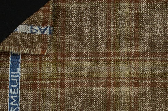 Dormeuil Fabric Camel Check 69% Wool 28% Bamboo 3% Linen (Ref-779420)