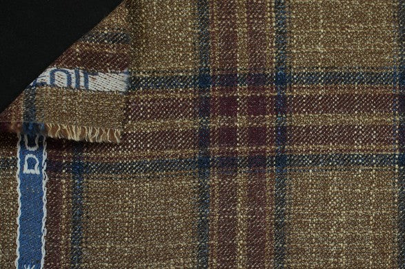Dormeuil Fabric Brown Check 69% Wool 28% Bamboo 3% Linen (Ref-779421)