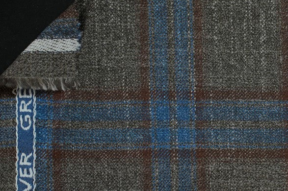 Dormeuil Fabric Blue Check 69% Wool 28% Bamboo 3% Linen (Ref-779422)
