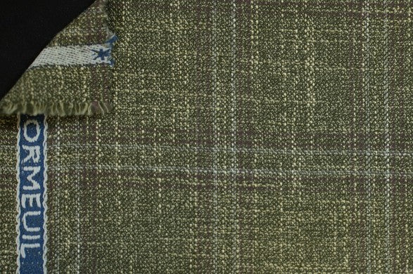 Dormeuil Fabric Green Check 69% Wool 28% Bamboo 3% Linen (Ref-779427)