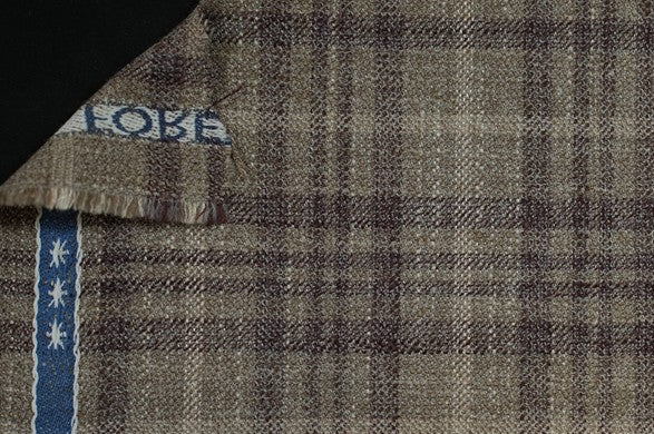 Dormeuil Fabric Beige Check 69% Wool 28% Bamboo 3% Linen (Ref-779429)
