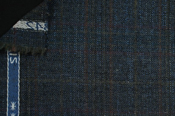 Dormeuil Fabric Blue Check 69% Wool 28% Bamboo 3% Linen (Ref-779432)