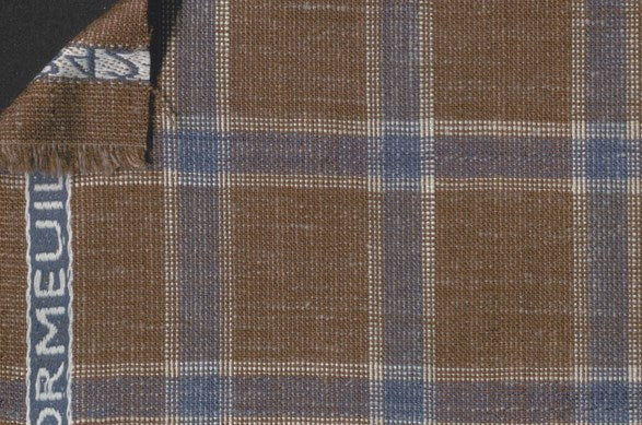 Dormeuil Fabric Brown Check 35% Wool 23% Bamboo 22% Silk 20% Linen (Ref-881514)