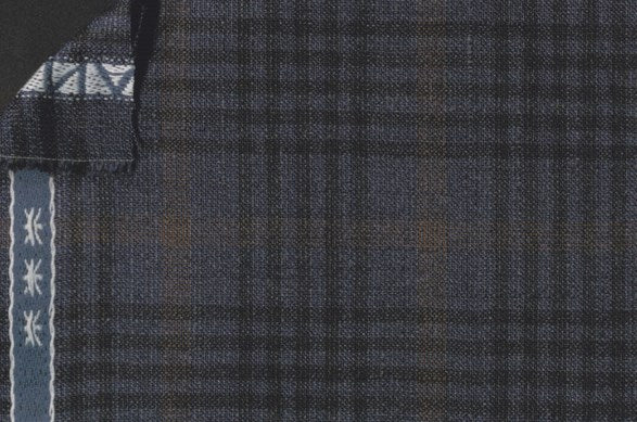 Dormeuil Fabric Navy Check 35% Wool 23% Bamboo 22% Silk 20% Linen (Ref-881523)
