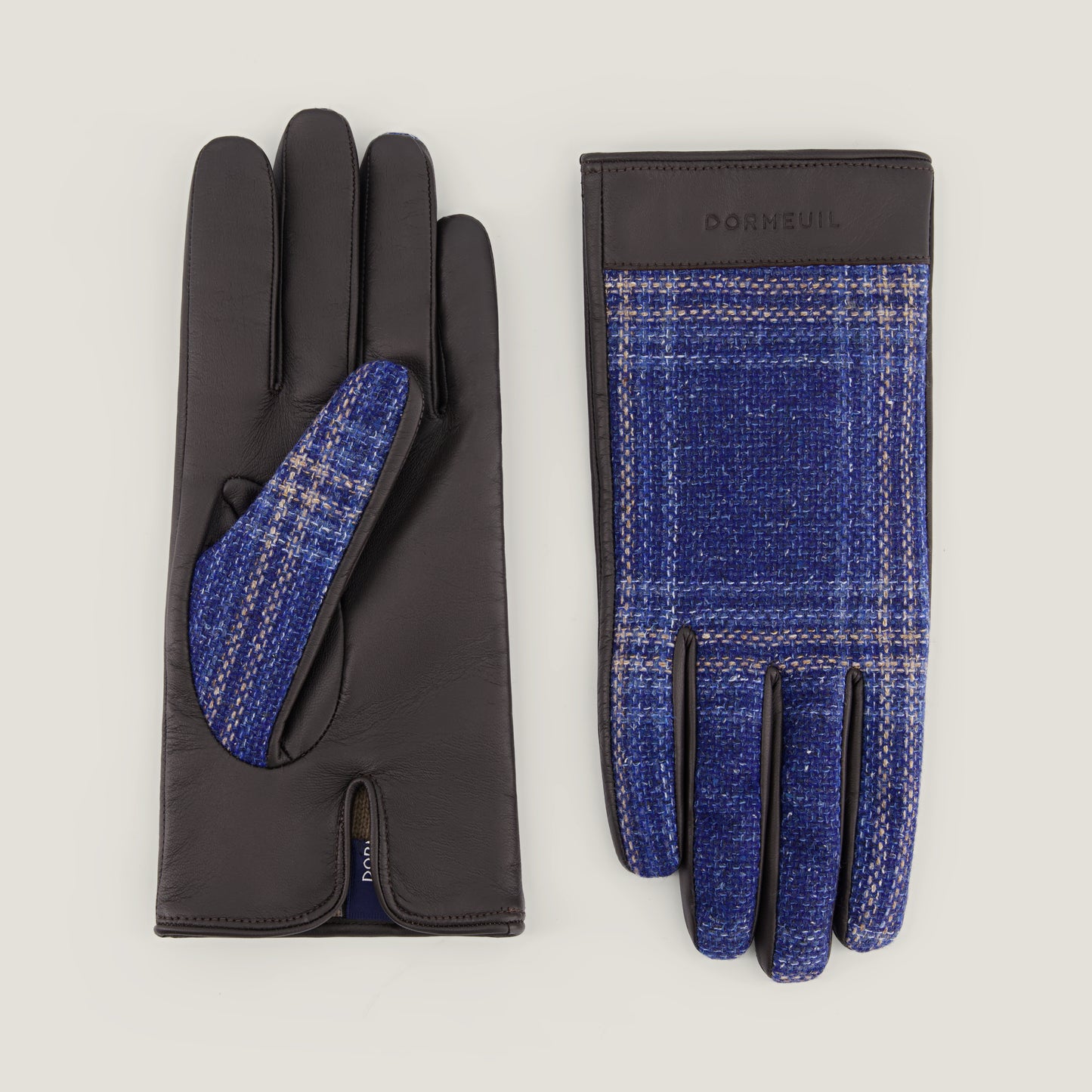Pure Cashmere & Leather men's gloves Blue Bleu ブルー 蓝