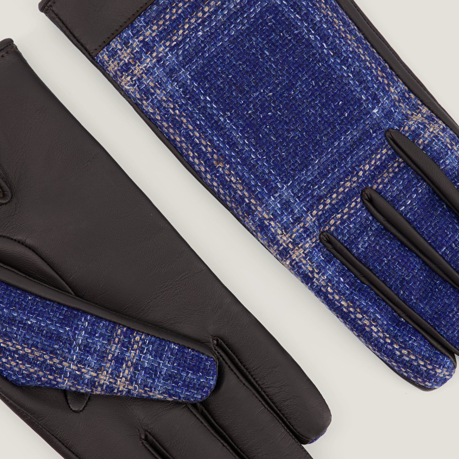 Pure Cashmere & Leather men's gloves Blue Bleu ブルー 蓝