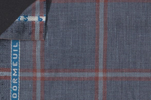 Dormeuil Fabric Blue Check 45% Wool 45% Linen 10% Silk (Ref-417004)