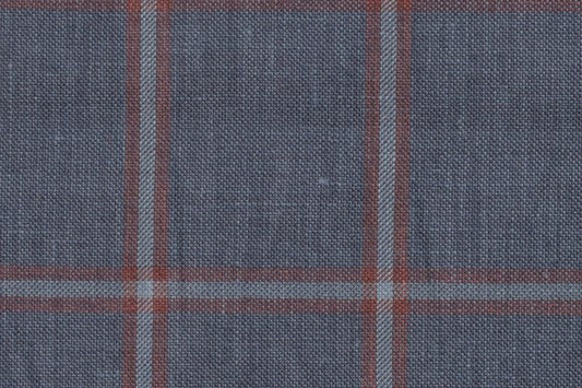 Dormeuil Fabric Blue Check 45% Wool 45% Linen 10% Silk (Ref-417004)