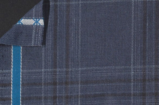 Dormeuil Fabric Navy Check 45% Wool 45% Linen 10% Silk (Ref-417008)