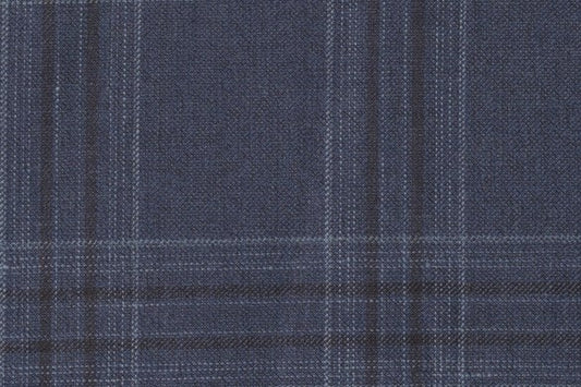 Dormeuil Fabric Navy Check 45% Wool 45% Linen 10% Silk (Ref-417008)