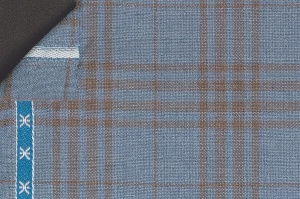 Dormeuil Fabric Blue Check 45% Wool 45% Linen 10% Silk (Ref-417011)