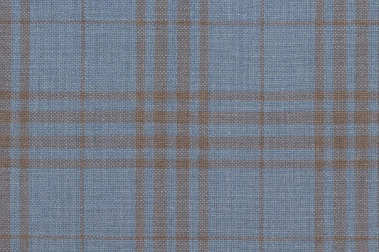 Dormeuil Fabric Blue Check 45% Wool 45% Linen 10% Silk (Ref-417011)