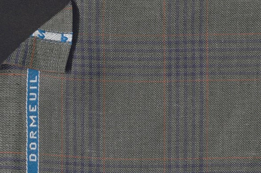 Dormeuil Fabric Green Check 45% Wool 45% Linen 10% Silk (Ref-417015)