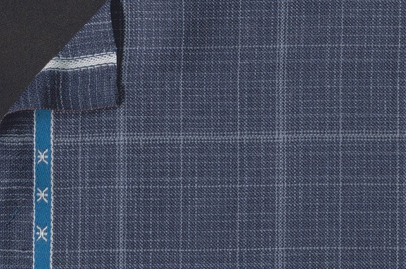 Dormeuil Fabric Navy Check 45% Wool 45% Linen 10% Silk (Ref-417021)