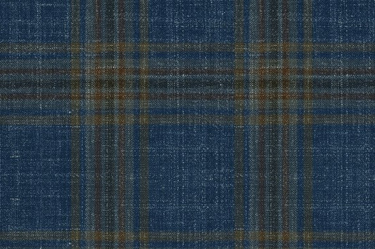 Dormeuil Fabric Blue Check 83% Wool 17% Linen (Ref-417452)