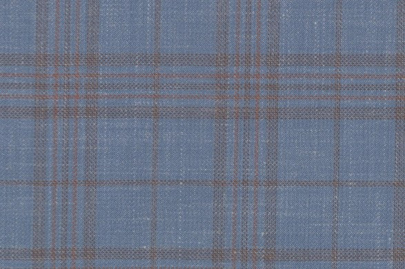 Dormeuil Fabric Blue Check 83% Wool 17% Linen (Ref-417469)