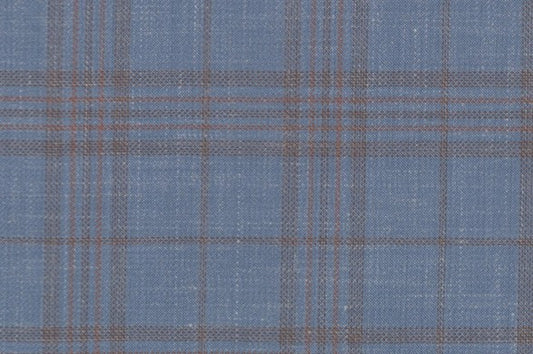 Dormeuil Fabric Blue Check 83% Wool 17% Linen (Ref-417469)