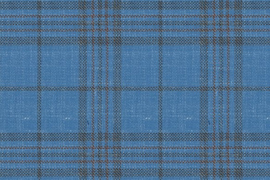 Dormeuil Fabric Blue Check 83% Wool 17% Linen (Ref-417469)