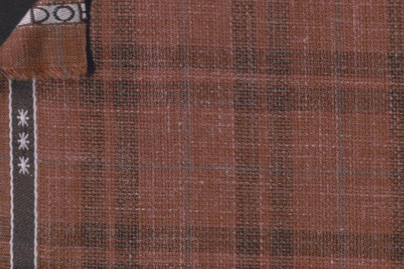 Dormeuil Fabric Orange Check 83% Wool 17% Linen (Ref-417487)