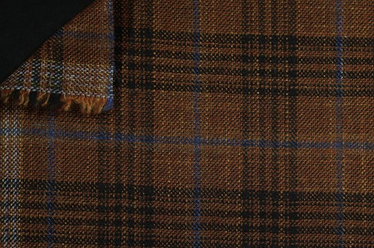 Dormeuil Fabric Brown Check 69% Wool 28% Bamboo 3% Linen (Ref-779401)