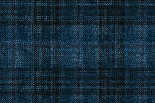 Dormeuil Fabric Blue Check 69% Wool 28% Bamboo 3% Linen (Ref-779406)