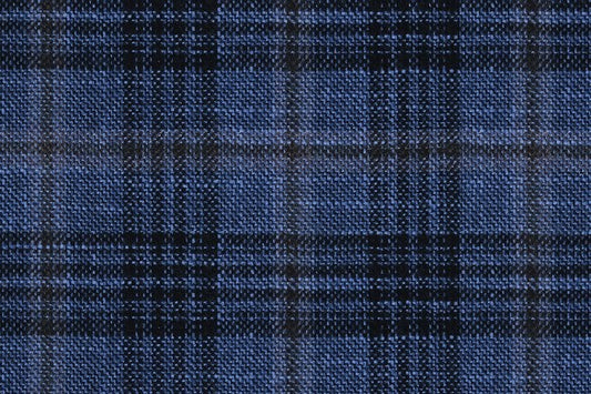 Dormeuil Fabric Blue Check 69% Wool 28% Bamboo 3% Linen (Ref-779414)
