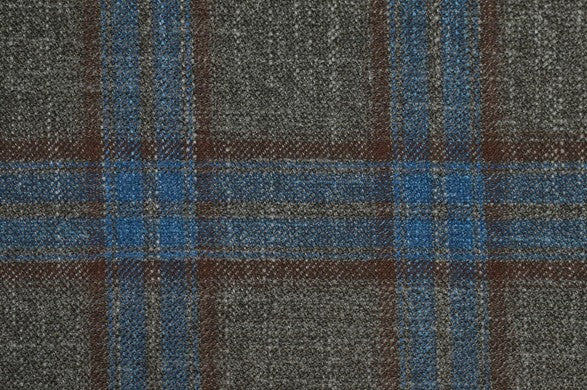 Dormeuil Fabric Blue Check 69% Wool 28% Bamboo 3% Linen (Ref-779422)