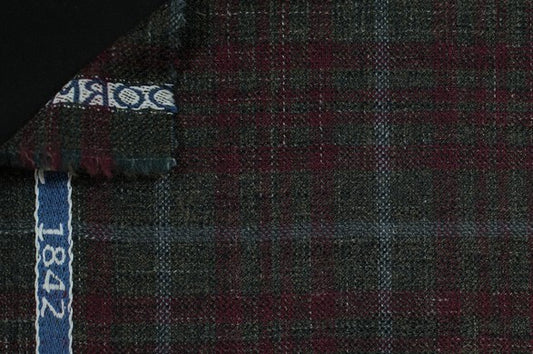 Dormeuil Fabric Green Check 69% Wool 28% Bamboo 3% Linen (Ref-779426)