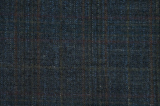 Dormeuil Fabric Blue Check 69% Wool 28% Bamboo 3% Linen (Ref-779432)