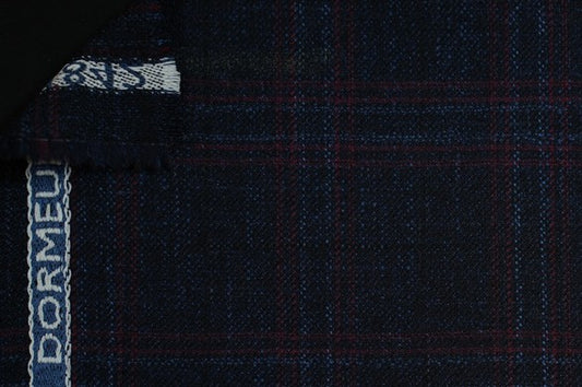 Dormeuil Fabric Navy Check 69% Wool 28% Bamboo 3% Linen (Ref-779433)