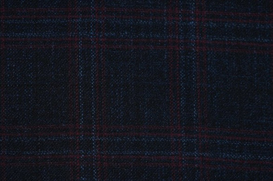 Dormeuil Fabric Navy Check 69% Wool 28% Bamboo 3% Linen (Ref-779433)