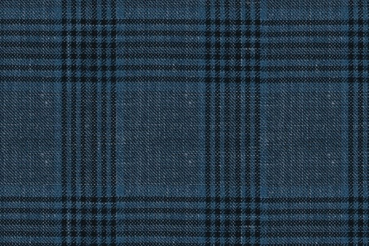Dormeuil Fabric Blue Check 38% Cashmere 29% Wool 25% Silk 8% Linen (Ref-794360)