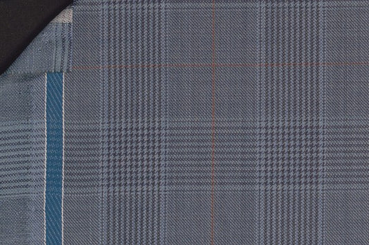 Dormeuil Fabric Blue Check 100% Wool (Ref-842010)