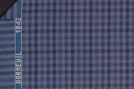 Dormeuil Fabric Blue Check 100% Wool (Ref-842018)