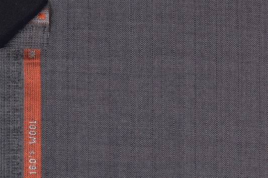 Dormeuil Fabric Grey Herringbone 100% Wool (Ref-843470)