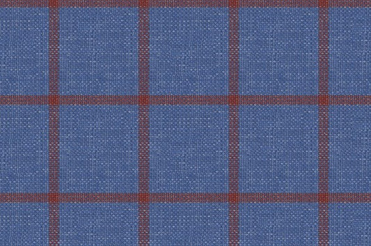 Dormeuil Fabric Blue Check 67% Wool 27% Silk 6% Linen (Ref-880078)