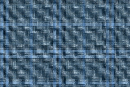Dormeuil Fabric Blue Check 55% Wool 45% Silk (Ref-880116)