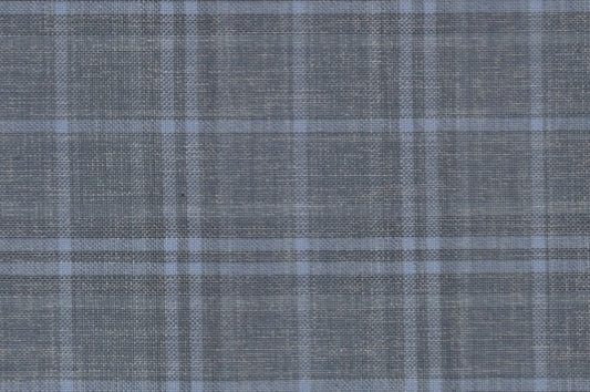Dormeuil Fabric Blue Check 55% Wool 45% Silk (Ref-880116)