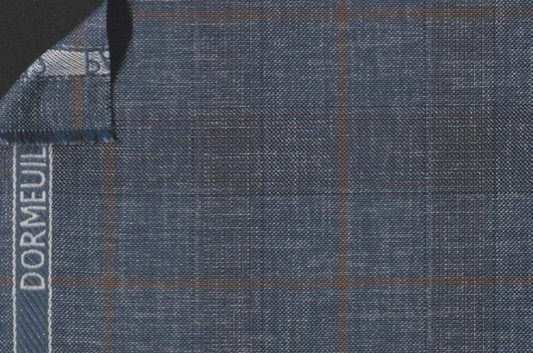 Dormeuil Fabric Blue Check 55% Wool 45% Silk (Ref-880139)