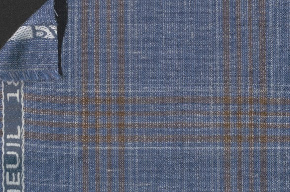 Dormeuil Fabric Blue Check 35% Wool 23% Bamboo 22% Silk 20% Linen (Ref-881518)