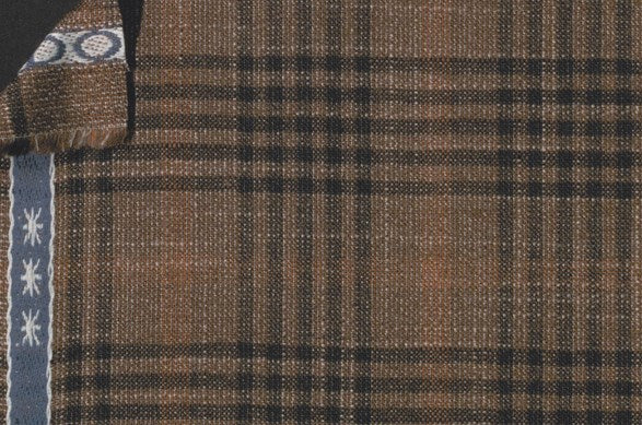 Dormeuil Fabric Brown Check 35% Wool 23% Bamboo 22% Silk 20% Linen (Ref-881521)