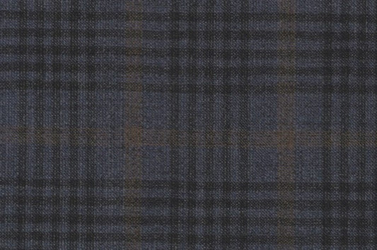 Dormeuil Fabric Navy Check 35% Wool 23% Bamboo 22% Silk 20% Linen (Ref-881523)