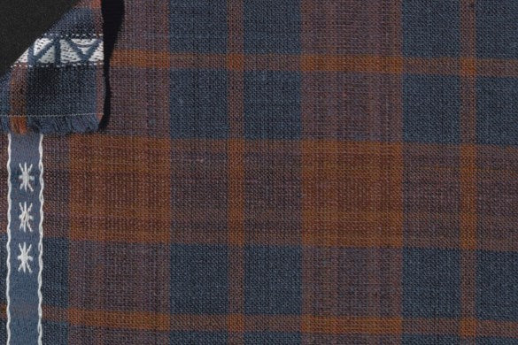 Dormeuil Fabric Blue Check 35% Wool 23% Bamboo 22% Silk 20% Linen (Ref-881524)