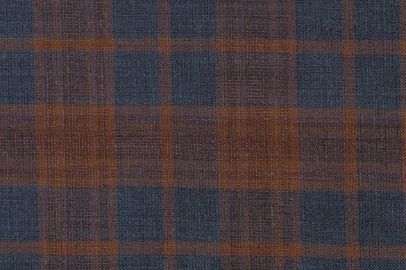 Dormeuil Fabric Blue Check 35% Wool 23% Bamboo 22% Silk 20% Linen (Ref-881524)