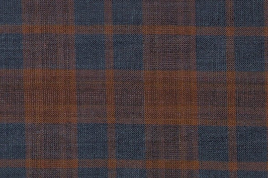 Dormeuil Fabric Blue Check 35% Wool 23% Bamboo 22% Silk 20% Linen (Ref-881524)