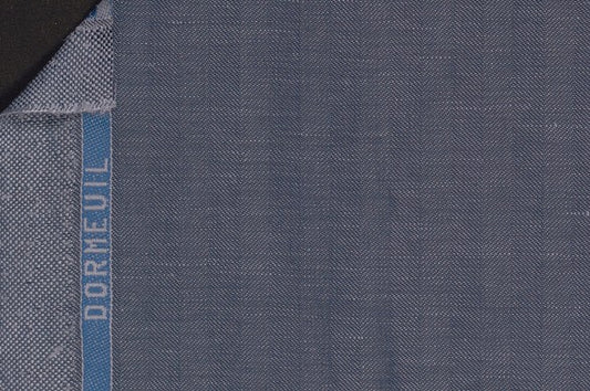 Dormeuil Fabric Blue Herringbone 60% Wool 40% Linen (Ref-882205)